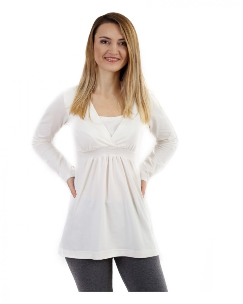 E-shop Jožánek Tehotenská tunika (aj na dojčenie) Anička, dlhý rukáv, smotanová L/XL