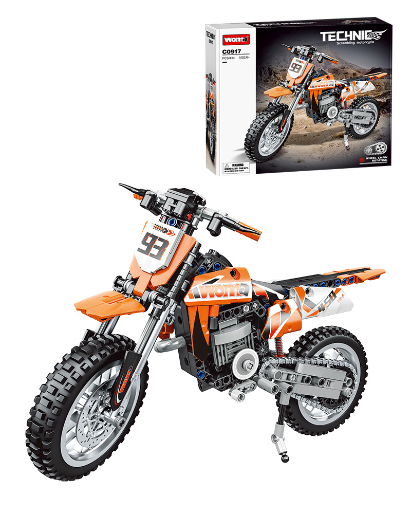 Woma Stavebnice motorka Technic, velký realistický cross model s pohyblivými prvky, 434 dílků