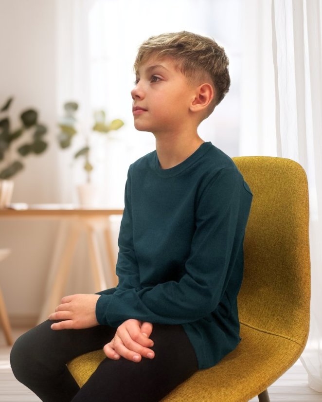 Dětské tričko, dlouhý rukáv, lahvově zelené