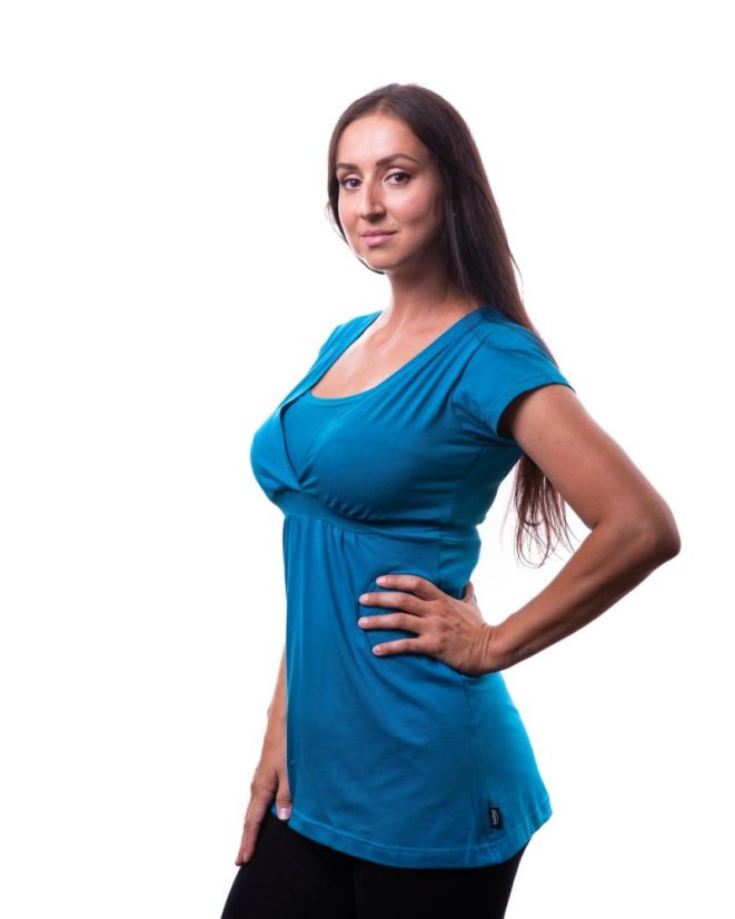 Těhotenská a kojicí tunika Anička, krátký rukáv, tmavý tyrkys