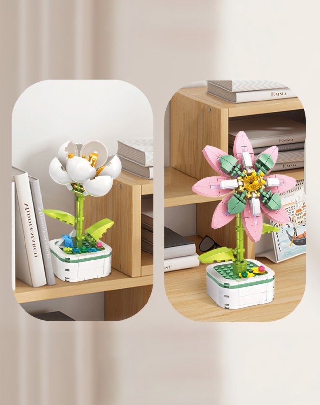 Camellia Flower Building Set (122 pcs) – buildable flower with stand