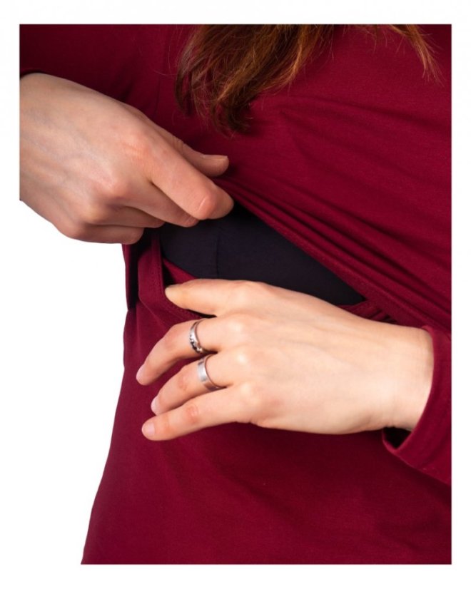 Breast-feeding roll-colar T-shirt Katerina, wine red - Size: XS/S