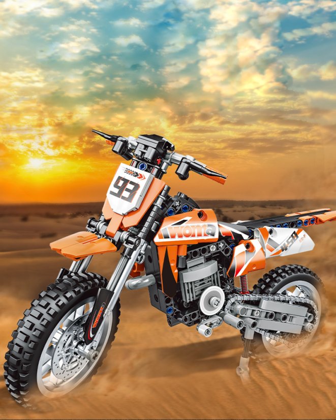 Stavebnice motorka Technic, velký realistický cross model s pohyblivými prvky, 434 dílků