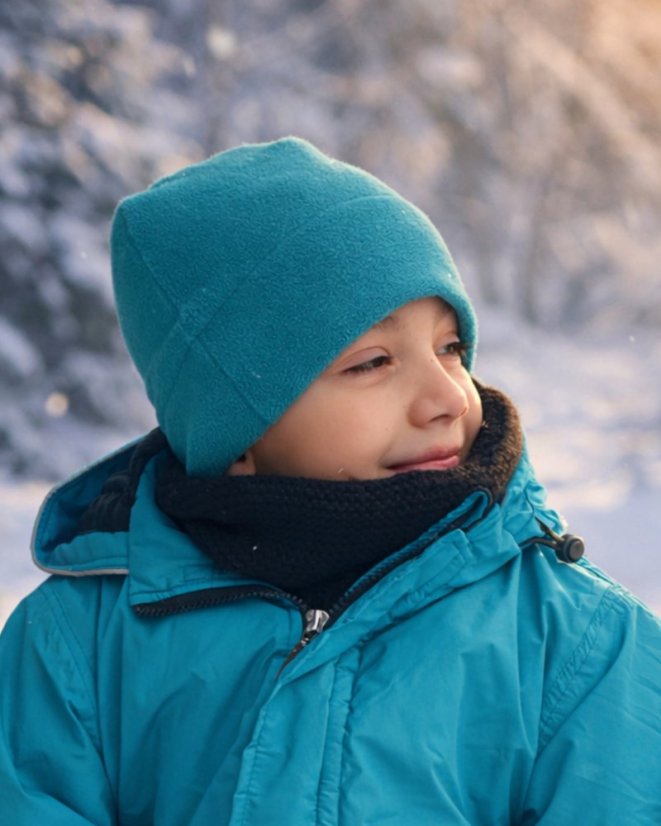 Detská zimná čiapka, fleece – tyrkysová