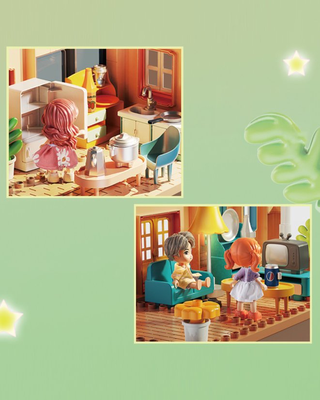 Stavebnice čtyřpatrový dům s LED a autem, 690 dílků, pro děti od 3 let