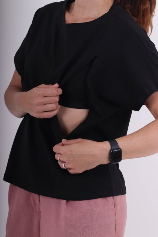 Kojicí tričko se zipem Kira, oversized – černé