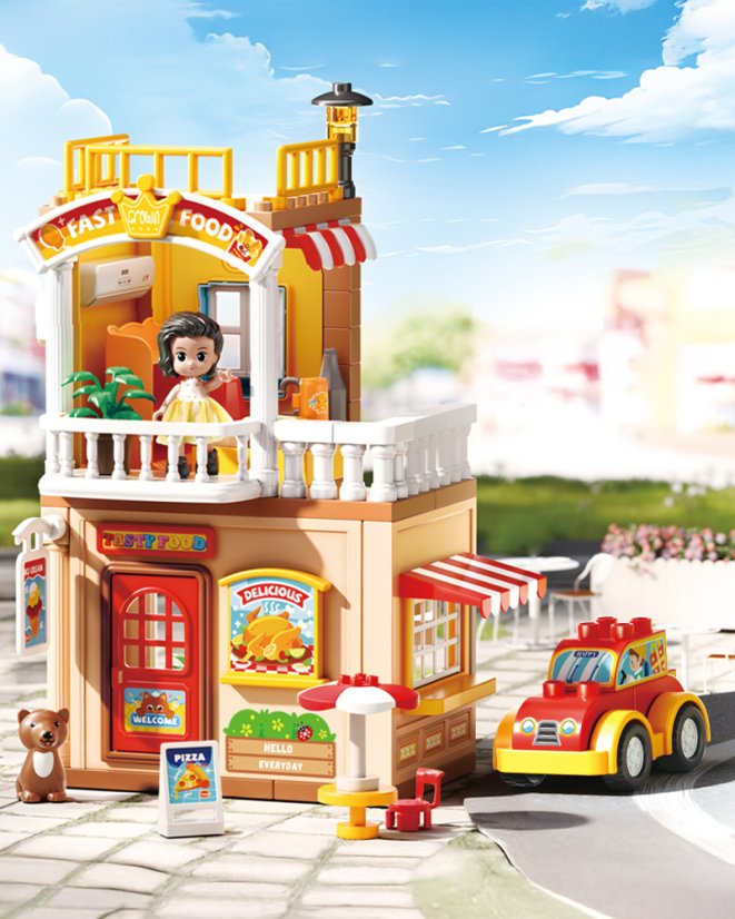 Stavebnice restaurace s autem, 115 dílků, pro děti od 3 let