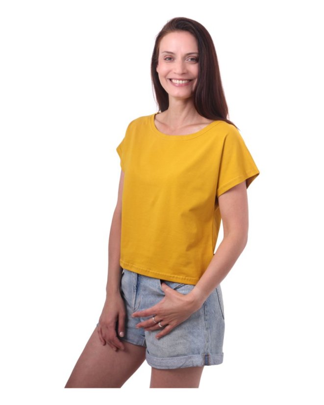 Crop top tričko Edita, hořčicové - Velikost: S/M