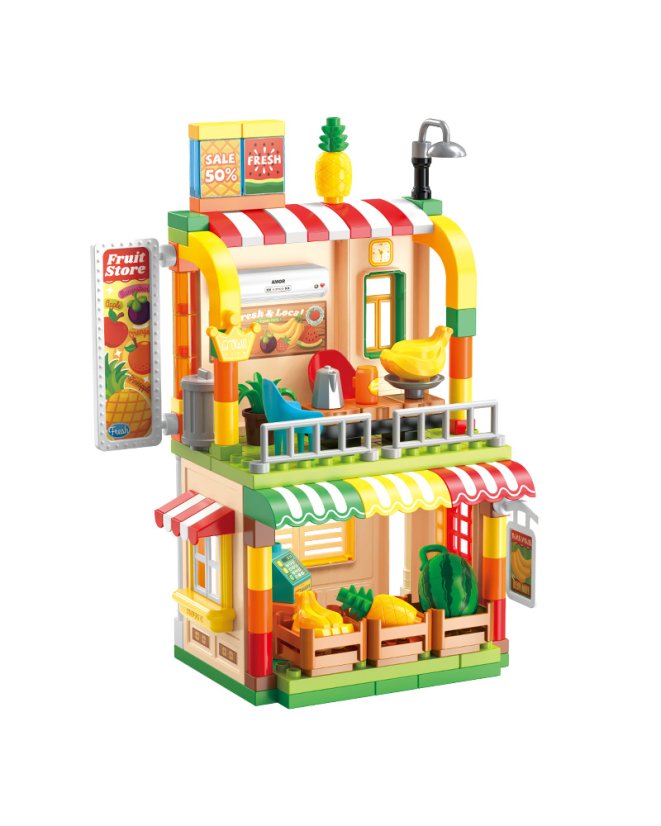 Stavebnice obchod s ovocem a autem, 133 dílků, pro děti od 3 let