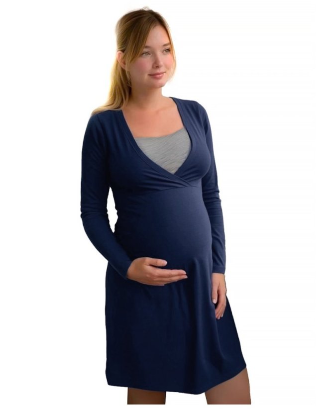 EVA- Umstands- und Stillnachthemd, lange Ärmel, dunkel blau - Größe: L/XL