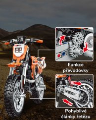 Stavebnice motorka Technic, velký realistický cross model s pohyblivými prvky, 434 dílků