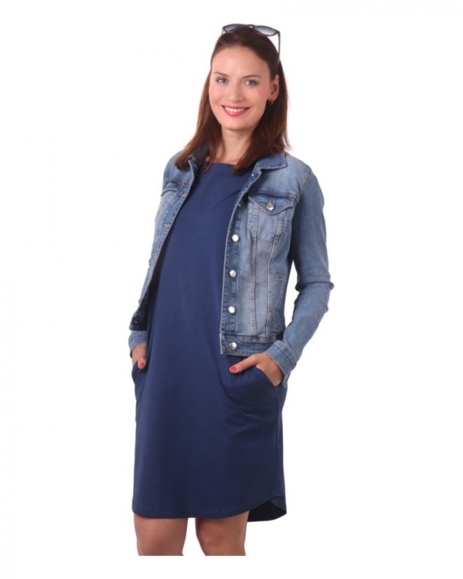 Dámské bavlněné oversized šaty s kapsami Zoe, jeans modré