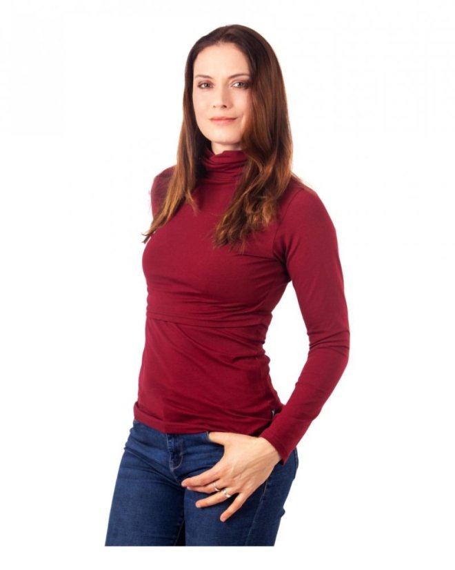 Breast-feeding roll-colar T-shirt Katerina, wine red - Size: XS/S