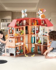 Stavebnice čtyřpatrový dům s LED a autem, 690 dílků, pro děti od 3 let