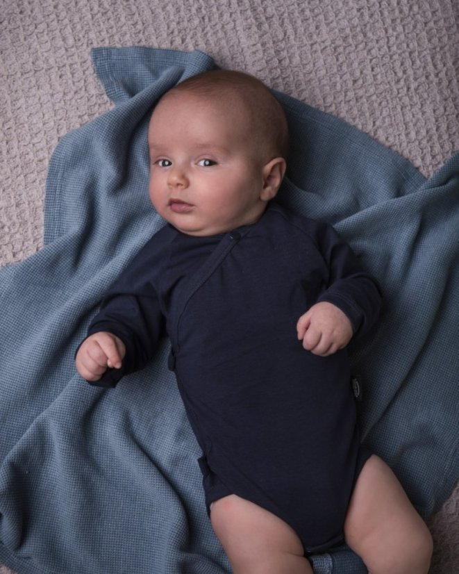 Baby wrap bodysuit onesie, dark blue - Size: 68