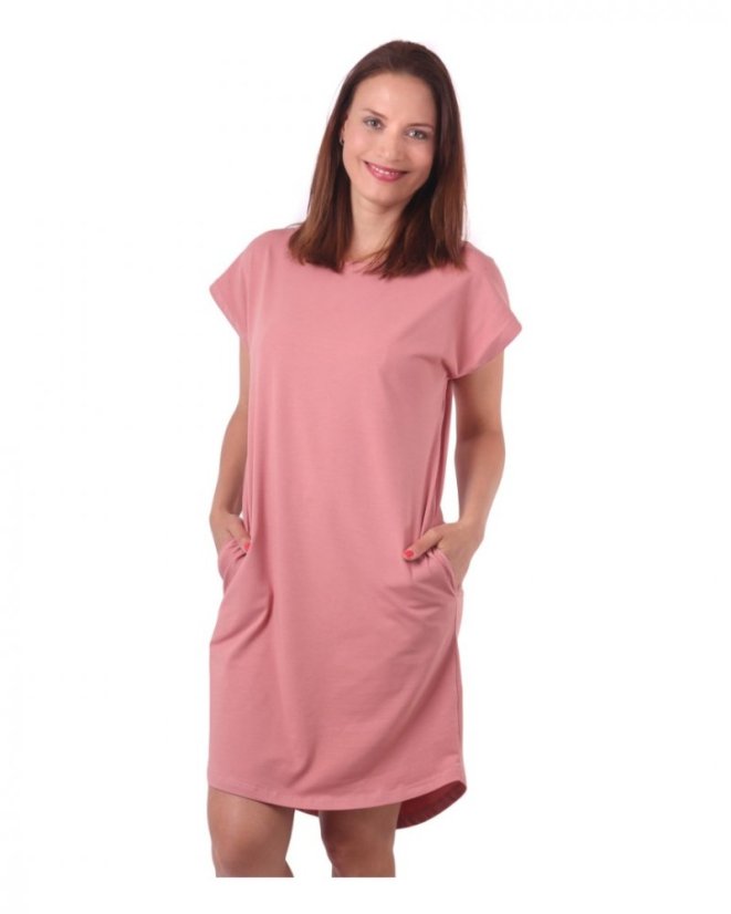 Dámske bavlnené oversized šaty s vreckami Zoe, staroružové