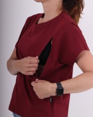 Kojicí tričko se zipem Kira, oversized – vínové