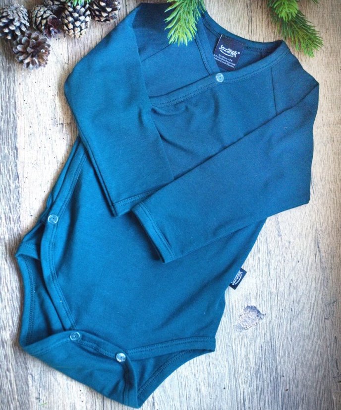 Baby wrap bodysuit onesie, dark turquoise - Size: 68