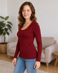 Damen T-Shirt Brigita, Langarm – weinrot