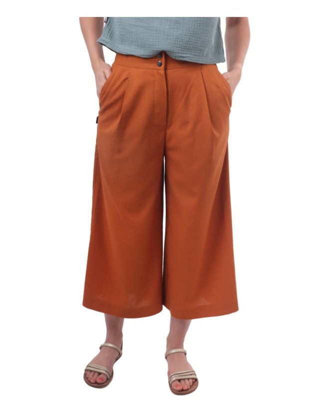 Cullotes-Leinenhose für Damen, Zimtfarbe - Größe: 46