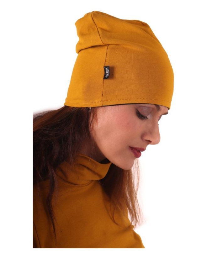 Baumwollmütze für Damen, zweiseitig,schwarz + Senffarbe L