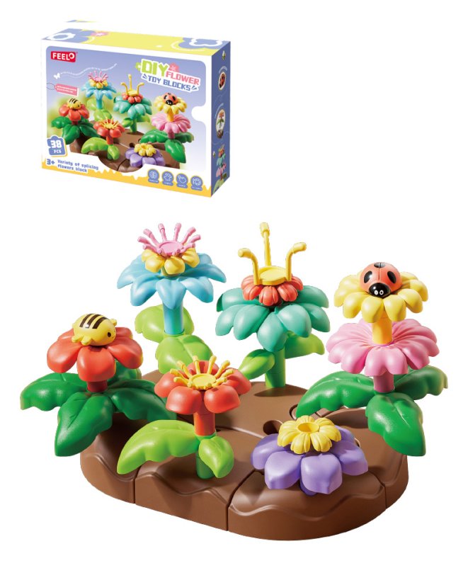 Stavebnica kvetinová záhradka so zvieratkami, 38 dielikov, pre deti od 3 rokov