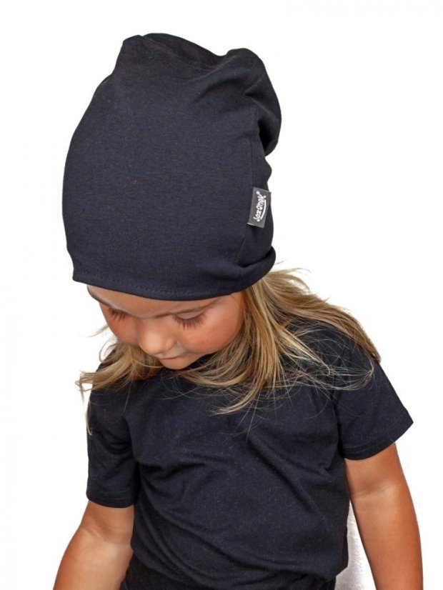 Children´s cotton cap, black+jeans blue