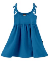 Dětské šaty s kapsami, vázání na ramenou, tmavý tyrkys