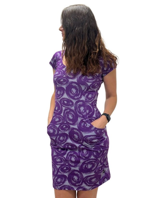 Dámské vzorované bavlněné šaty s kapsami Šárka, fialové