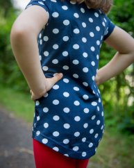 Girls’ T-shirt, short sleeve, blue with polka dots