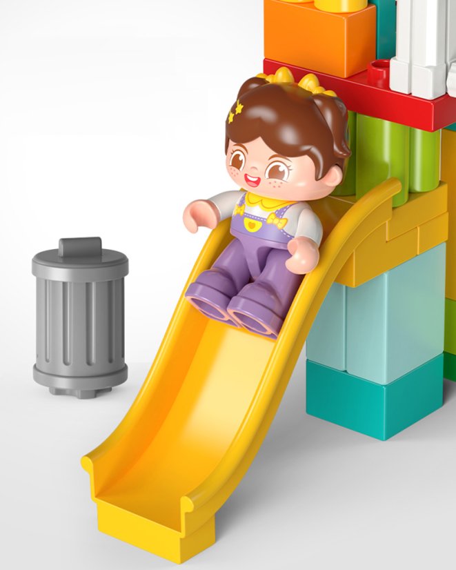 Stavebnica zábavný park s hojdačkou a veterným mlynom, 127 dielikov, veľké kocky pre deti od 3 rokov