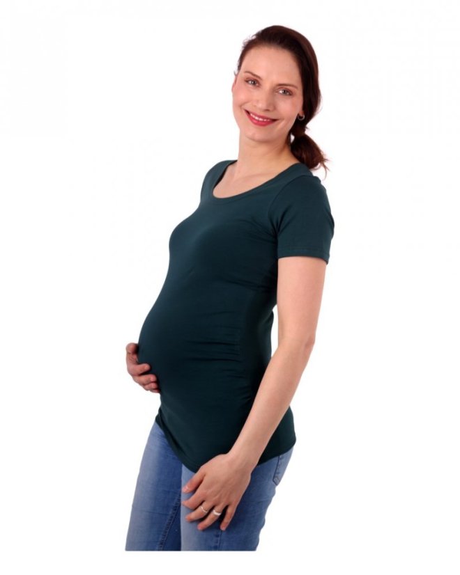 Těhotenské tričko Johanka, krátký rukáv, lahvově zelené