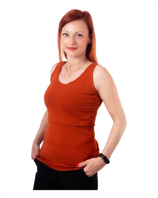 Breast-feeding T-shirt Katerina, no sleeves, cinnamon - Size: L/XL