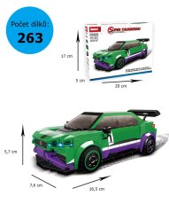 Stavebnice Závodní auto dlouhé 15cm, odnímatelná střecha, zelené, 263 dílků