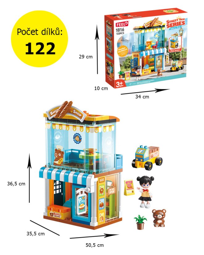 Stavebnice pekárna s autem, 122 dílků, pro děti od 3 let
