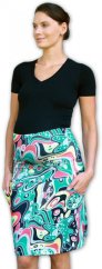 Tehotenská sukňa s vreckami Simona, vzorovaná, tyrkysová vlna