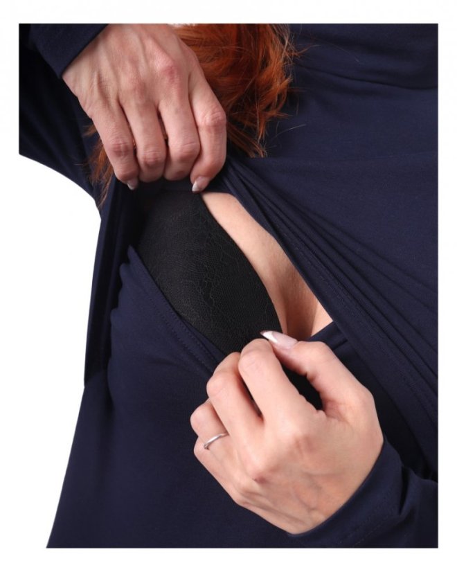 Breast-feeding roll-colar T-shirt Katerina, DARK BLUE - Size: L/XL