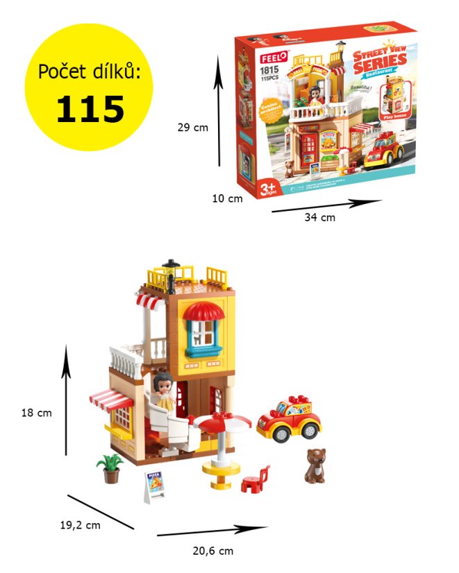 Stavebnice restaurace s autem, 115 dílků, pro děti od 3 let