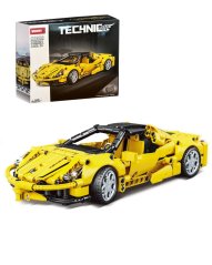 Stavebnice Technic závodní auto dlouhé 25 cm, natahovací s otvíracím kufrem, žluté, 391 dílků