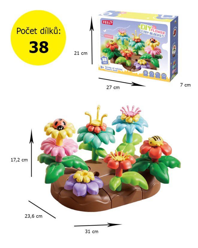 Stavebnica kvetinová záhradka so zvieratkami, 38 dielikov, pre deti od 3 rokov