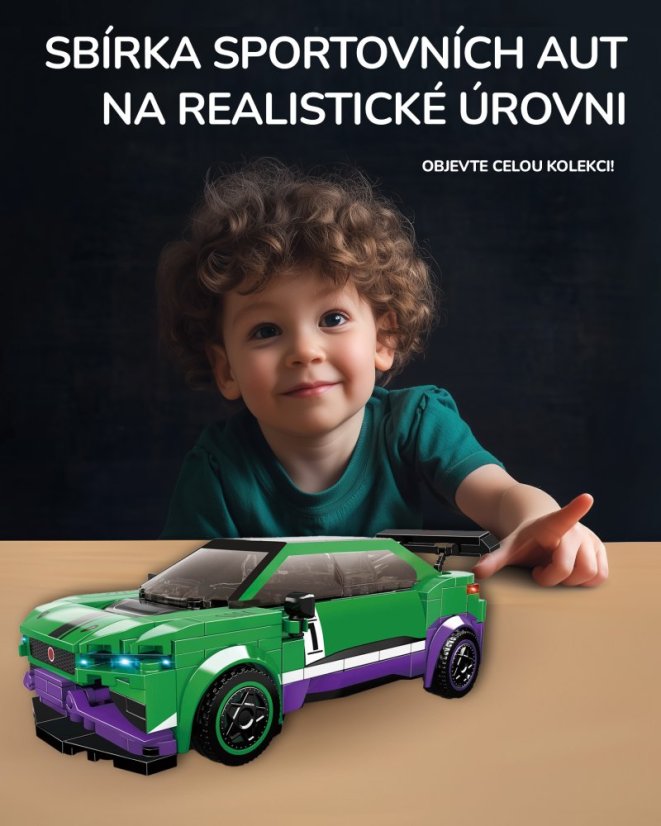 Stavebnice Závodní auto dlouhé 15cm, odnímatelná střecha, zelené, 263 dílků