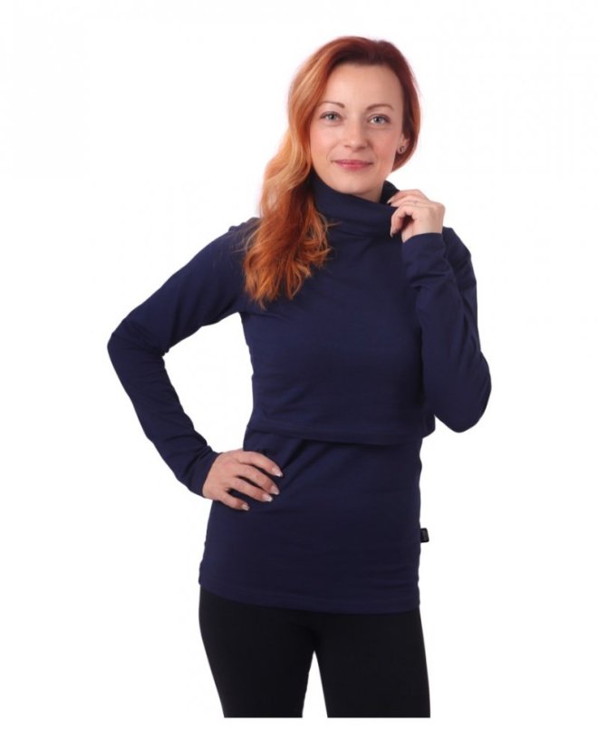Breast-feeding roll-colar T-shirt Katerina, DARK BLUE - Size: L/XL