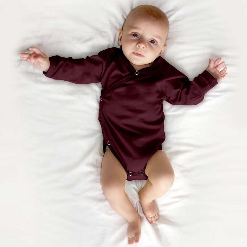 Baby wrap bodysuit onesie, bordeaux