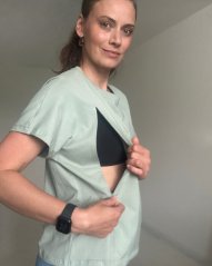 Kojicí tričko se zipem Kira, oversized – světle olivové