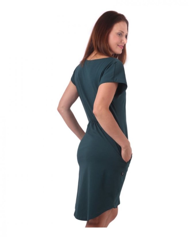 Dámské bavlněné oversized šaty s kapsami Zoe, lahvově zelené - Velikost: XS/S