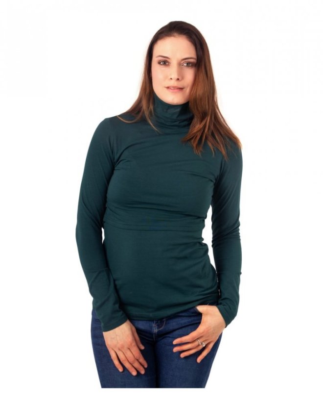 Breast-feeding roll-colar T-shirt Katerina, dark green - Size: S/M