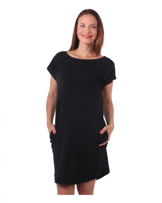 Dámske bavlnené oversized šaty s vreckami Zoe, čierne - Veľkosť: M/L