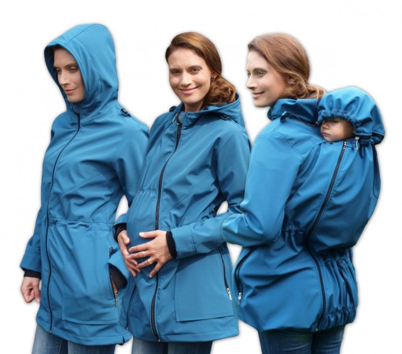 Babywearing softshell jacket Alice (front/back use) + MATERNITY INSERT, PETROLEUM - Size: M/L
