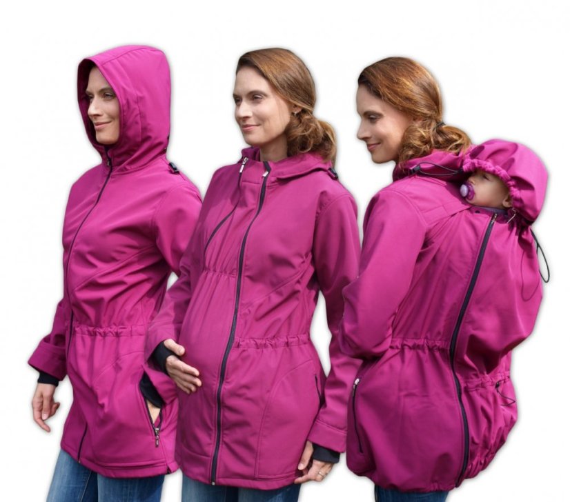 Babywearing softshell jacket Alice (front/back use) + MATERNITY INSERT, FUCHSIA - Size: S/M