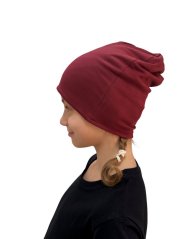 Women’s Reversible Cotton Beanie, black + wine red